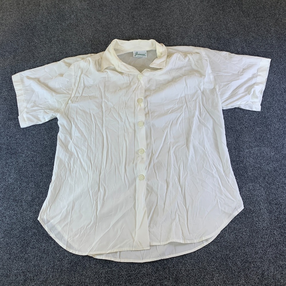 Joanna Casual Button Up Shirt Women Large White Classic Short Sleeve Made in USA